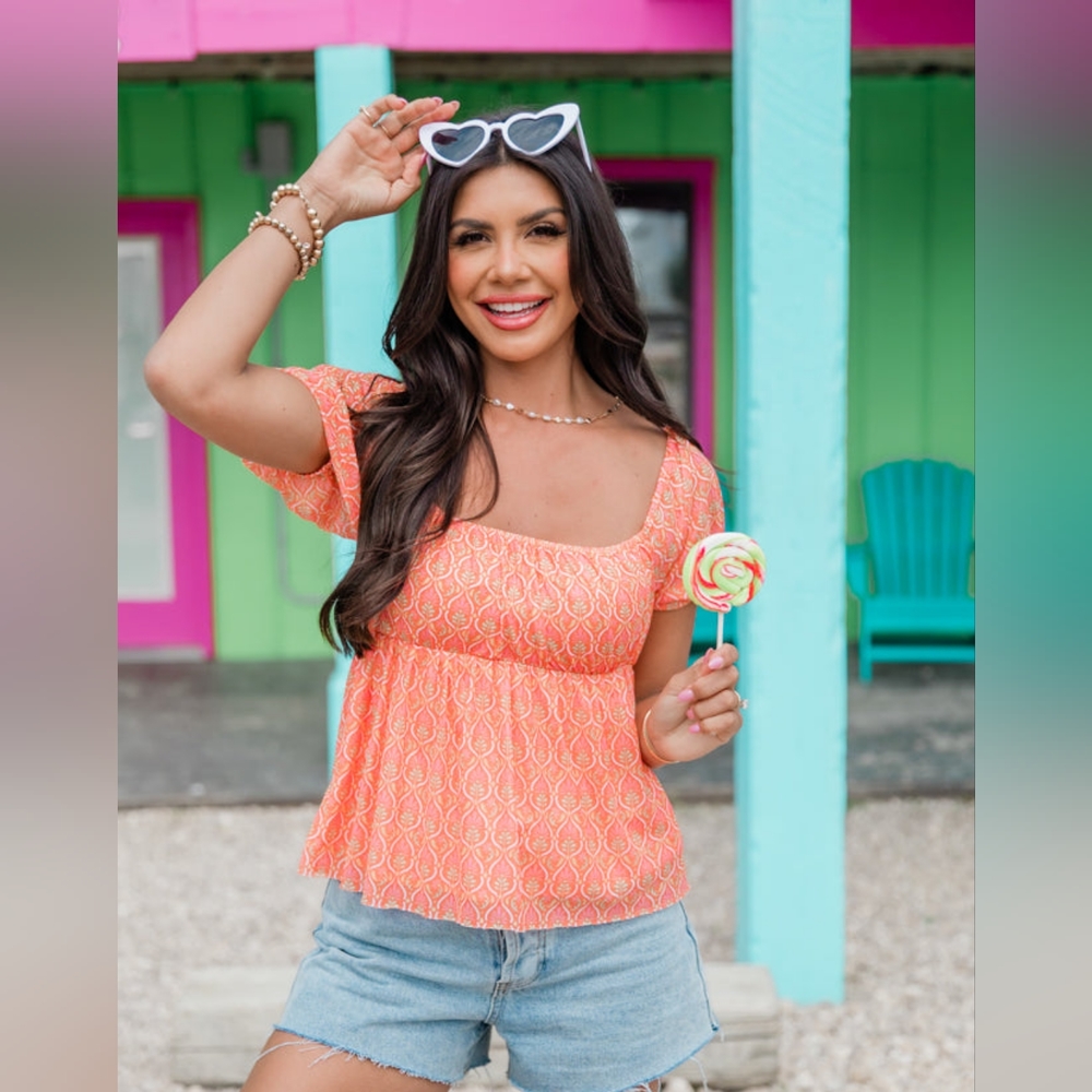 Pink Lily Protecting My Peace Orange Babydoll Printed Top